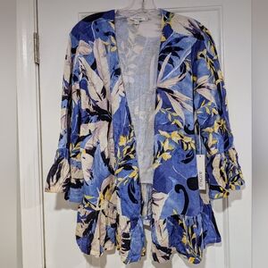 NWT Chico's Blue Floral Flouncy Cardigan